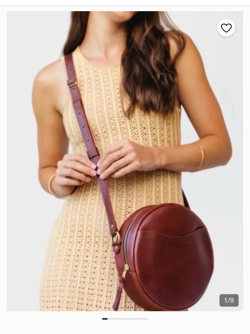 Portland Leather 'Almost Perfect' Brown Leather Circle Crossbody Bag in Nutmeg